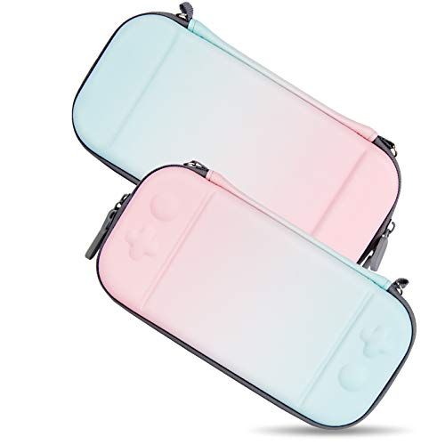 Carrying Case for Nintendo Switch, Portable Hardshell Travel Slim Case for Nintendo Switch/Switch Lite With 8 Game Card Pockets, Inner Soft Fiber Material to Protect The Screen, Blue And Pink Gradient