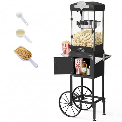 HUGROVE 10 oz Popcorn Machine with Cart 480W Vintage Popcorn Maker, Black