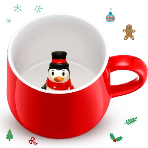 Taza Navideña 3D con Figurita Animal Interior 13.5 oz Cerámica miniatura 1