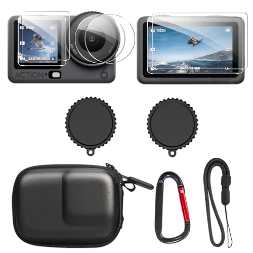 SYMIK Small Carrying Case for DJI Osmo Action 6 Lens Screen Protectors for Action 6 Silicone Lens Cap Portable Hard Mini Case Travel Bag for Osmo Action 6 Accessories