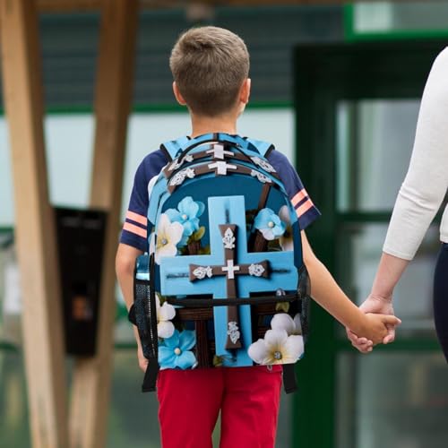 Sac à dos avec trousse à crayons filles garçons croix bleue de Pâques école
