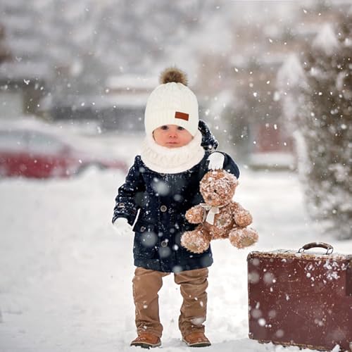 Image of Kids Hat Scarf Gloves Set, Kids Winter Beanie Hat Scarf Gloves Set with Knit Thick Warm Fleece Lined for 1-6 Years Old