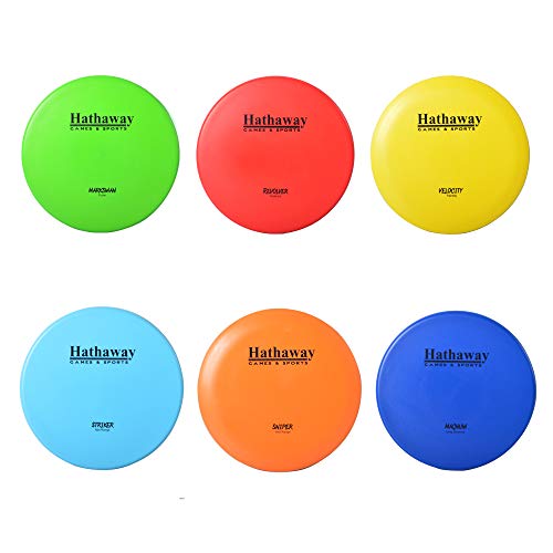 Hathaway Disc Golf Starter Set With 6 Discs – Three Drivers, Two Mid-Range & One Approach/Putter With Included Case 165 – 172G, 8.25-In #TOP5