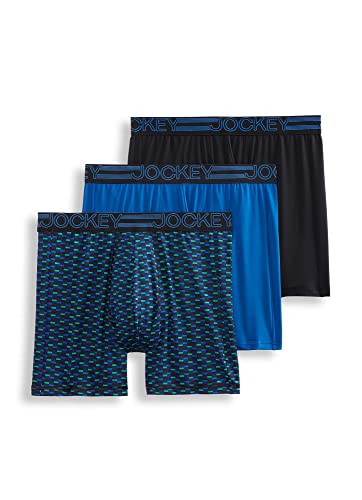 Jockey Men's Underwear Active Microfiber 9" Long Leg Boxer Brief - 3 Pack, Black/Swift Geo/Radiant Blue, m
