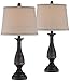 Ben Traditional Table Lamps Set of 2 Dark Bronze Metal Beige Linen Drum Shade for Living Room Family Bedroom Bedside - Regency Hill