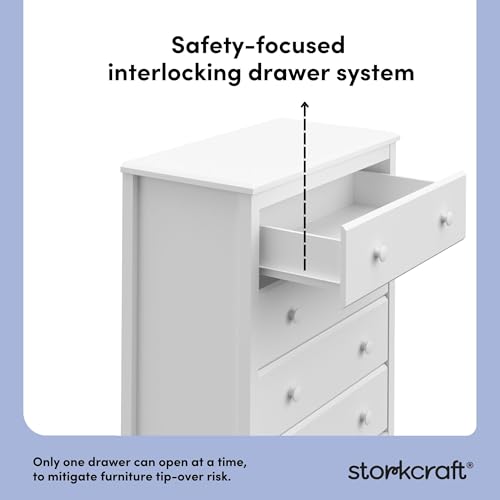 Image of Storkcraft Alpine 4 Drawer Chest (White) - GREENGUARD Gold Certified, Dresser For Nursery, 4 Drawer Dresser, Kids Dresser, Nursery Dresser Drawer Organizer, Chest of Drawers