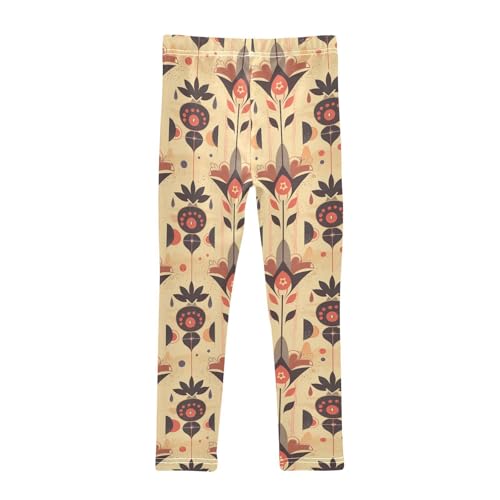 KLL Floral Beige Scandinavian Toddler Baby Girl Active Leggings Stretch Full Length Pants Sports2