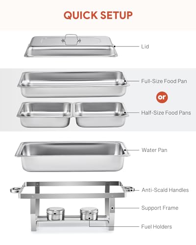 Wilprep Chafing Dish Edelstahl Buffet-Set Warmhaltebehälter Speisenwärmer Wärmebehälter Rechaud für Catering, Buffet und Party (1 Set 1x1+2x1/2 GN-Behälter) – Bild 4