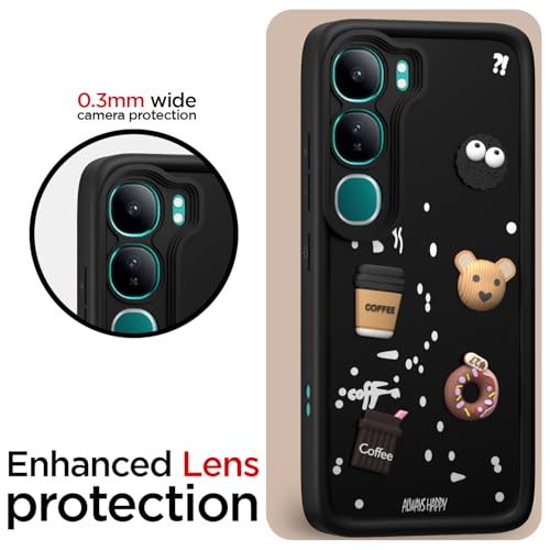 Image of Pikkme Back Cover for Vivo Y300 5G / Vivo V40 Lite 5G | Cute Fun Cartoon 3D Bear Silicone Full Body Protection Bumper Cover (Black)