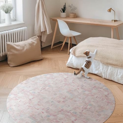 Tapis vinyle durable et élégant motif mosaïque en pierre fine de sol rond - 3