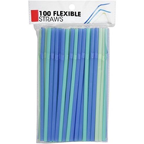 M.V. Trading Flexible Disposable Straws, 100-Pack, Blue, Green, 7.5 Inches x 0.25, Plastic, Straws for Drinking, Parties, Kids and Adults