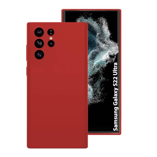 Image of LIRAMARK Liquid Silicone Soft Back Cover Case for Samsung Galaxy S22 Ultra (Red)
