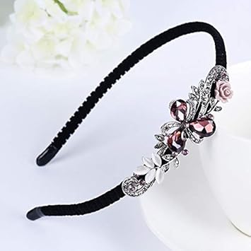 APSAMBR 1 PC Girls Prom Tiara Korean Shining Red Blue Gray Rhinestone Women Headband Flower Crown Butterfly Bow Festival Fantastic Hair Accessories Fascinator