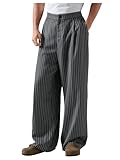 GORGLITTER Men's Baggy Casual Pleated Striped Dress Pants 2025 Wide Leg Trousers with Pockets Dark Grey Medium