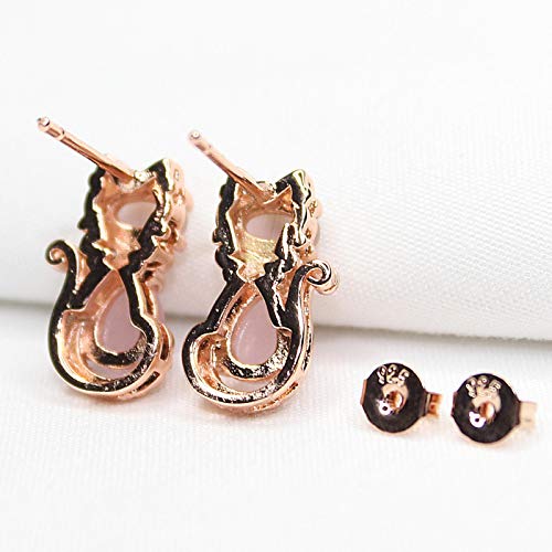 Pendientes de Plata 925 de Gato Joyería con Circonitas y Cuarzo Rosa Mujer 4