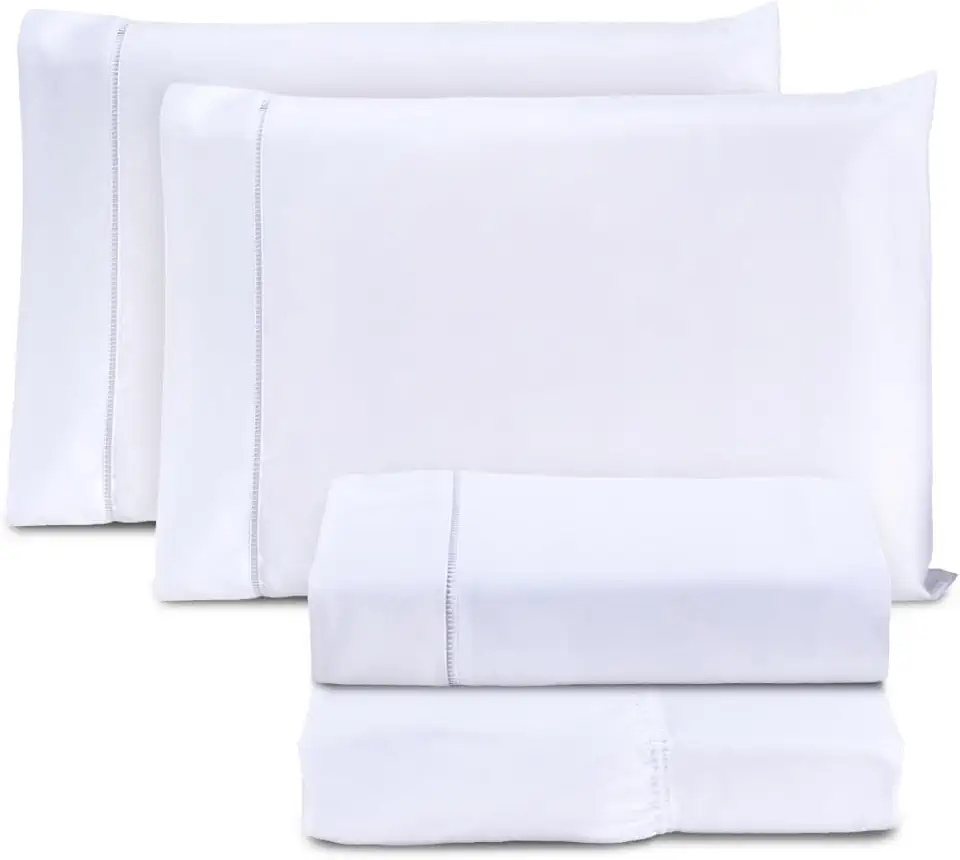 Jogo de Cama Casal Queen Percal 400 Fios Ponto Palito 04 Peças, Antiácaro, Não faz bolinha Toque Extra Macio (branco)