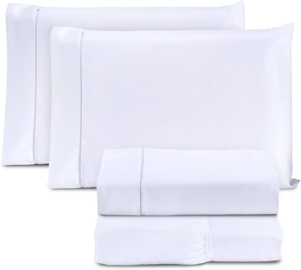 Jogo de Cama Casal Padrão Percal 400 Fios Ponto Palito 04 Peças, Antiácaro, Não faz bolinha Toque Extra Macio – Branco