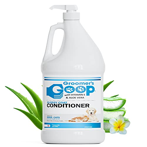 Groomer's Goop Glossy Coat Conditioner With Vitamin E And Aloe Vera - Conditioner For Dogs, Cats, Puppy, And Kitten - Cat And Dog Conditioner For Oily And Greasy Coat - Gallon With Pump (Pack Of 1) #TOP27