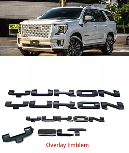 Image of 4Pcs Kit Yukon SLT Letters Emblem 3D Door Rear Nameplate Badge Decal Sticker Yukon XL Replacement for 2021-2023 Yukon SLT (Overlay Emblem Gloss Black)