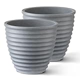 ARBORA 16" Ibiza Polyresin Indoor and Outdoor Planter with Stone Blend Concrete Gray Finish - Durable, Weatherproof, Lightweight, Large Plant Pot for Patio, Garden, Deck, Entryway - 2 Pack