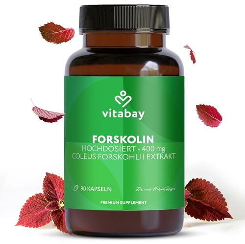 Vitabay Forskolin 400mg - 90 Vegane Kapseln Forskolin Hochdosiert Blase aus Coleus Forskohlii Extrakt - Ideal mit D Mannose und Cranberry Kapseln - Laborgeprüft in Deutschland