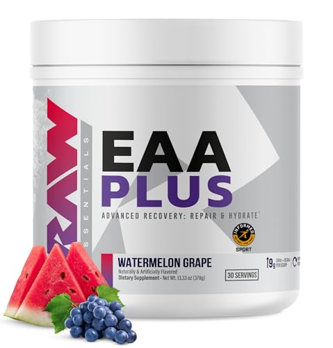 RAW EAA Plus Amino Acids Powder Watermelon Grape (30 Servings) - Pre Workout Amino Energy Powder for Advanced Endurance Recovery & Lean Muscle Growth - BCAA Amino Acids Supplement for Men & Women