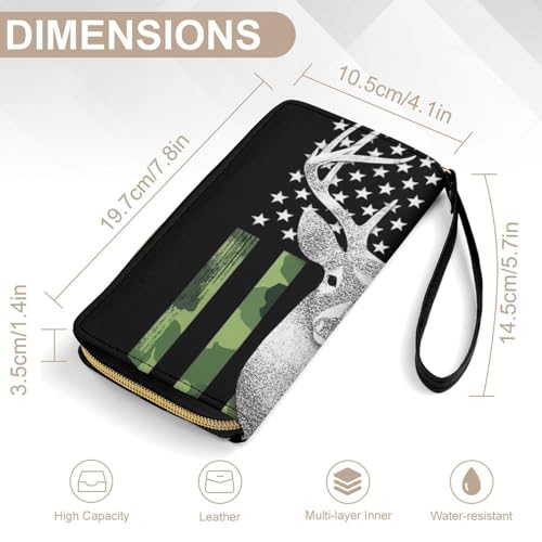 Women's Stylish Wallet, Waterproof Travel Card Organizer Holder Case with Zipper Camouflage American Flag Hunting Deer Camo Multiple Card Slots Purse2