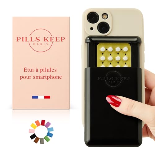 Etui für Verhütungspille – Selbstklebende Pillenbox für Handy oder Hülle – Aufbewahrung für Medikamente, Bankkarte oder Ausweis – Schwarz