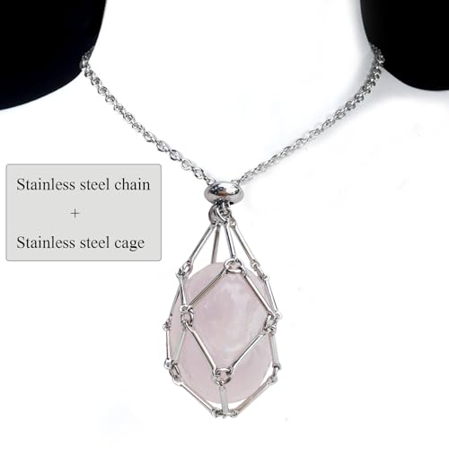 Kingdong Handmade Crystal Holder Necklace - Stainless Steel Cage for Stone - Crystal Stone Holder Necklace Adjustable Length, Jewelry for Women Men3