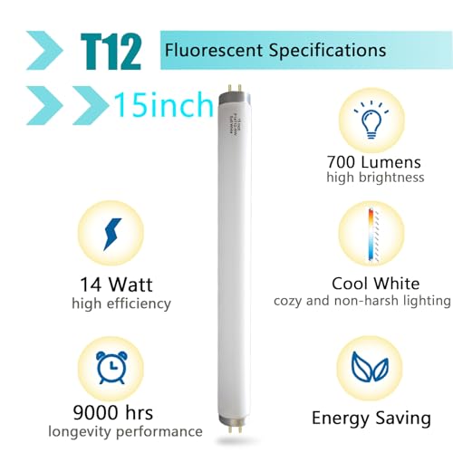 14 Watts F14T12/CW Linear Fluorescent Light Bulb, 15 inch, 4100K Cool White, T12 Tube, G13 2 Bi-pin Base, 8000H Long Lifespans - Thumbnail 3
