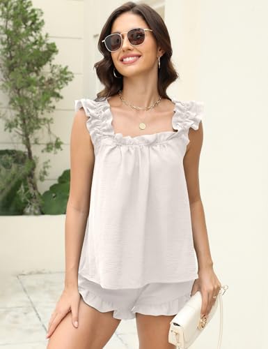 Womens Pajama Sets Ruffle Tank Top and Shorts Sleepwear 2 Piece Pjs Set Soft Sleeveless Summer Lounge Sleep Nightwear3