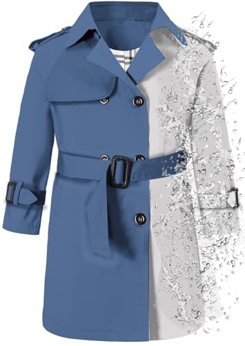 Image of Betusline Boys Waterproof Trench Coat Double Breasted Classic Belted Outwear Jacket Dress Coats