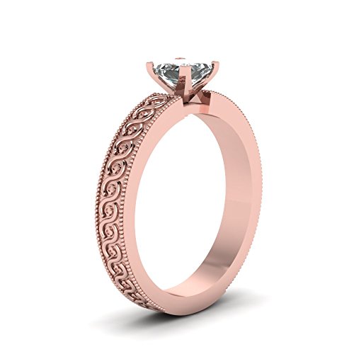 Image of 55Carat Choose Your Gemstone Engraved Milgrain Solitaire Ring Rose Gold Plated Princess Shape Solitaire Engagement Rings Matching Jewelry Wedding Jewelry Easy to Wear Gifts US Size 4 to 12