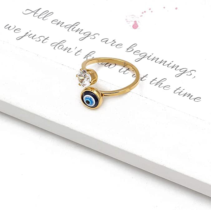 Evil Eye Adjustable Finger Ring with Zircon