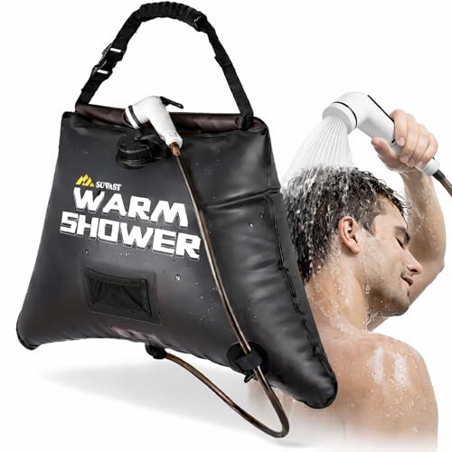 suvast Sac de douche solaire, 15 l, douche solaire portable en TPU pour le camping et le nettoyage en plein air, avec tuyau et sac de transport
