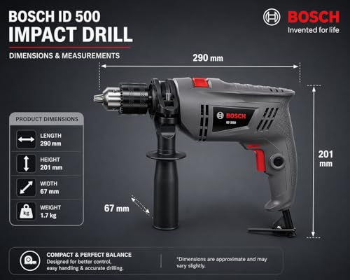 Image of Bosch Professional STANDARD LINE ID 500 Impact Drill, 500W, 10mm Chuck, 3000 RPM, 1.7kg| 6 Months Warranty