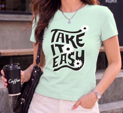 Image of Preneum Women's Graphic Printed T-Shirt, Round Neck Half Sleeve Casual Slim Fit Cotton Blend Tee, College, Office & Travel