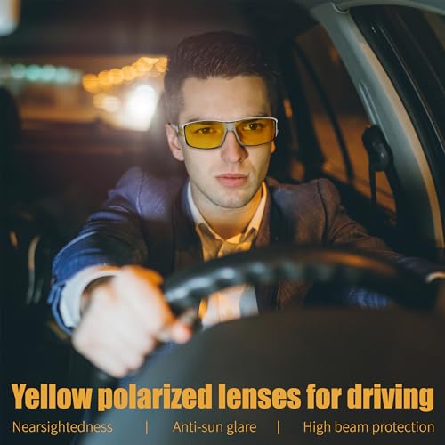 FEISEDY Men Night Driving Glasses,Fit Over Sunglasses Yellow Lens, Anti Glare Polarized HD Night Vision Glasses B02252