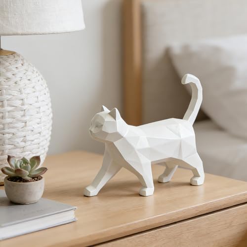 Figura Decorativa Estatua Gato Geométrico en Resina