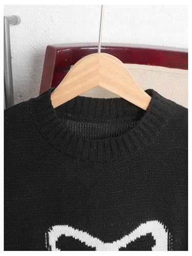 Image of BEAUDRM Girl's Bow Sweater Crew Neck Cute Sweaters Long Sleeve Knit Pullovers Sweater
