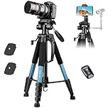Victiv 188cm Trépied Appareil Photo, Trépied Caméra en Aluminium Portable, Trepied Photo avec Tête 3 Voies pour Canon Nikon Sony DSLR, Trepied Smartphone avec Télécommande pour iPhone, Samsung - Bleu