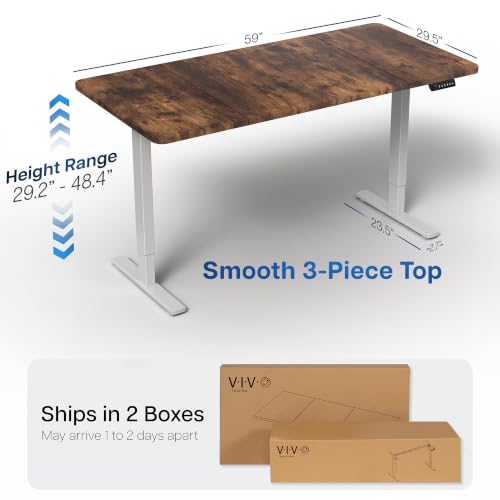 Image of VIVO Rustic Vintage Brown 60 x 30 in Standing Desk, DESK-KIT-1G6N-30 | Electric, Holds 220 lbs, Sit Stand, Height Adjustable, Extra Deep Table Top, Memory Presets, 1B Series, Gray Frame
