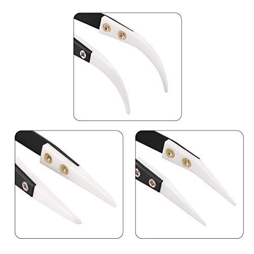 Uxcell Precision Ceramic Tweezers Set Non-Conductive Heat Resistant Anti-Static Straight Round Curved Small Curved Tweezers, 3 Pack #TOP2