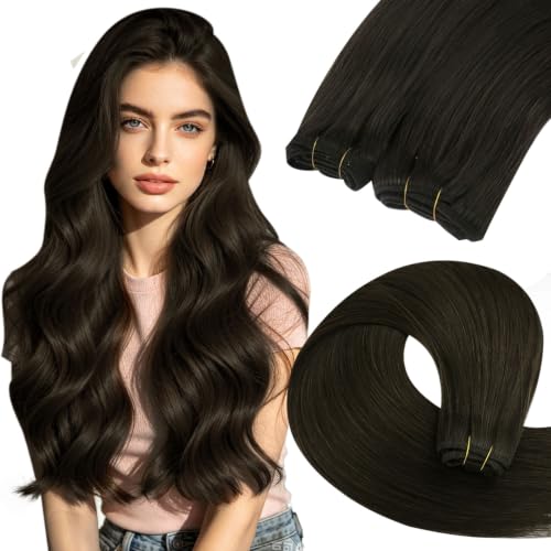 Image of YoungSee 24 Inches Weft Human hair Extensions, Ash Brown Hair Weft Extensions, Sew in Hair Extension Remy for Long Straight Hair, Wefts Real Human Hair for Daily Wear 100g