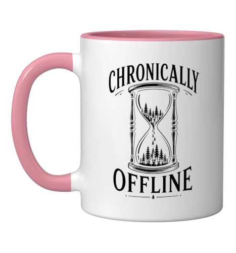 Chronically Offline Nature Hourglass Analog Digital Detox Ceramic Mug, Pink/White, 11oz