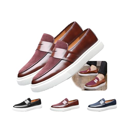 Men's Slip-On Suede Leather Loafers – Lightweight Round Toe Casual Dress Shoes with Metal Buckle, Comfortable Driving & Walking Penny Sneakers
