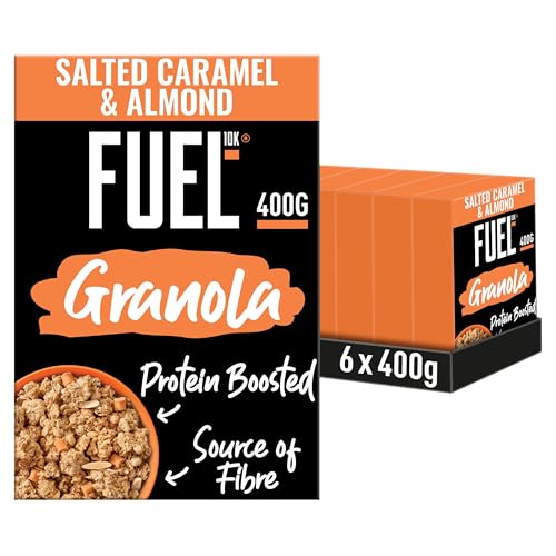 FUEL10K Salted Caramel & Almond High Protein Granola Breakfast Cereal, 400 g (Pack of 6)