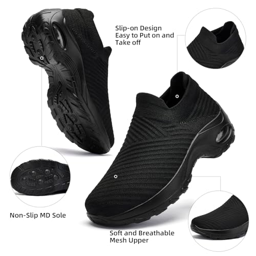 Walking Shoes Women Slip On Sock Sneakers Mesh Non Slip Shoes Air Cushion Platform Loafers3
