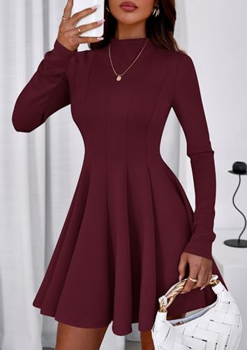 PRETTYGARDEN Fall Dresses for Women Elegant Classy 2025 Casual Long Sleeve Swing A Line Ruffle Short Homecoming Party Dress3