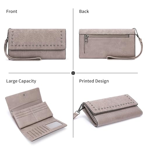 Image of FALAN MULE Wallets for Women Trifold Wristlet Wallets Large Capacity RFID Blocking Ladies Purse Credit Card Holder